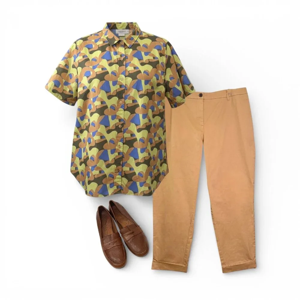 WILDFANG "The Essential Short Sleeve Button Up", Geometric Print, NWT! Size 2X - Picture 5 of 9